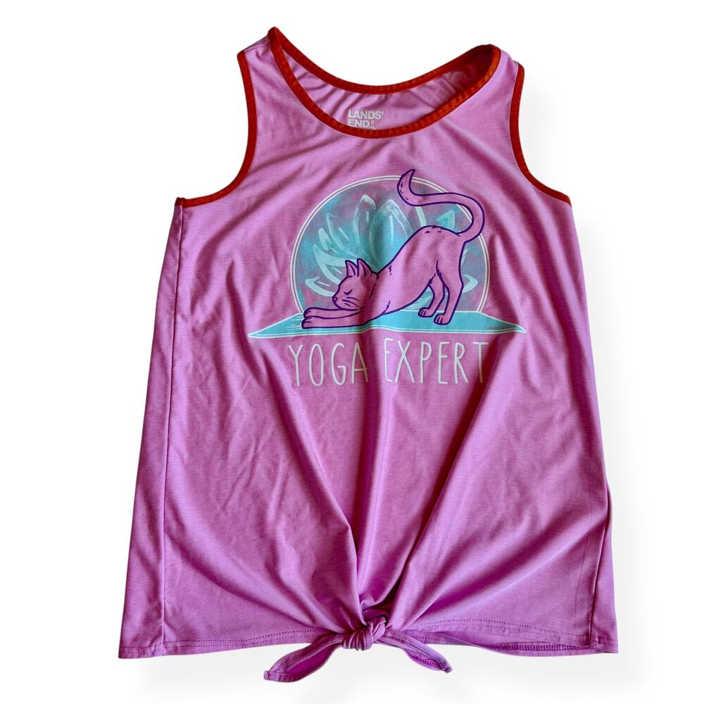 Lands' End Girls Cat Yoga Pink Knot Tank Top Youth Large 10-12